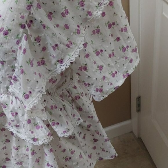 ANTHROPOLOGIE Selected Femme White ruffled peasant short sleeves top flower - Picture 6 of 15